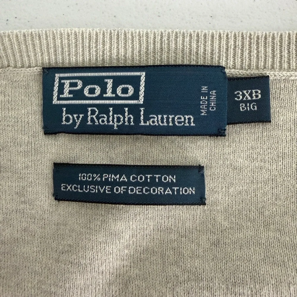 Polo Ralph Lauren Sweater Vest Mens 3XB 100% Pima Cotton V-Neck Beige Preppy